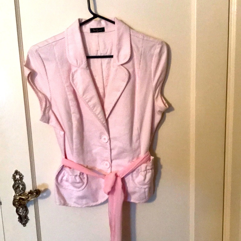Pink and white Pinstripe two buttons top. Hardly worn.